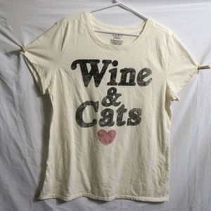 Wine and Cats heart size Large tshirt